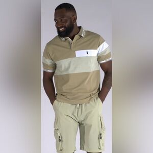 Makobi Tan and White Men's Polo Shirt Embossed Logo Doberman 3x Streetwear